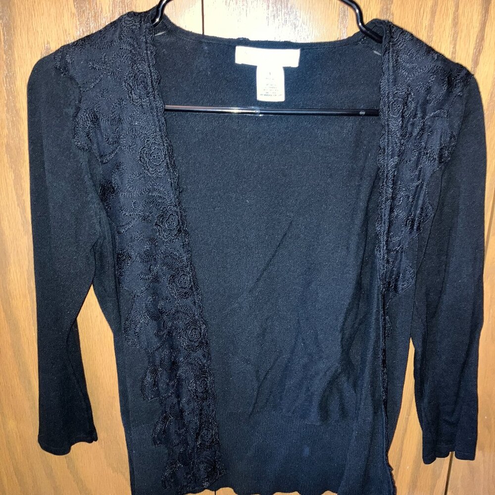 White House | Black Market Cardigan w/Lace Detail